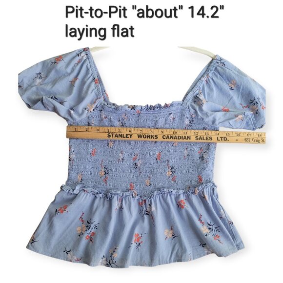 Madewell Romantic Aloha Floral Blue Smocked Flutter-Sleeve Top  size S - Picture 9 of 14